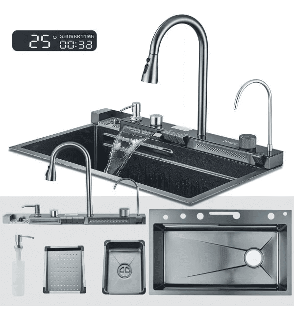 Lavaplatos LuxeJet Pro 7545 Black Estación profesional, accesorios completos, diseño premium acero inox 304 x 1 Und - Image 4