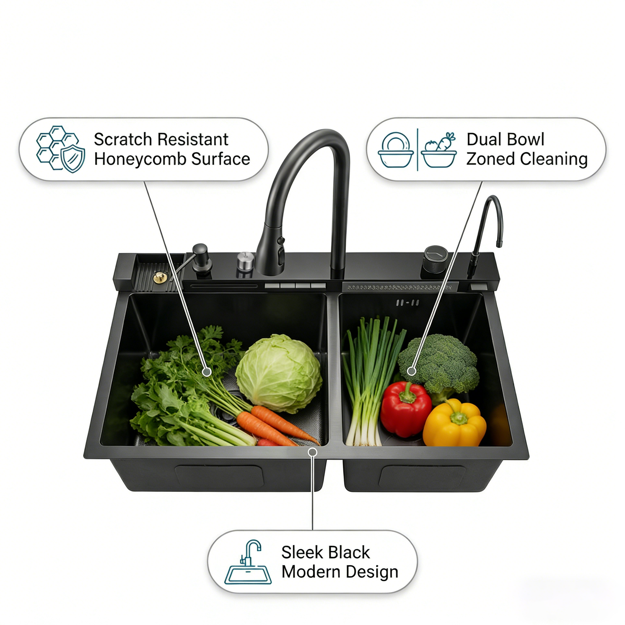 Lavaplatos SmartChef Touch 7545 doble poseta, acabado cepillado panal acero inox 304 x 1 Und - Image 4