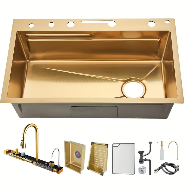 Lavaplatos funcional JetChef Luxury Gold 75x45 Acabado oro premium, estación de cocina de lujo acero inox 304 x 1 und - Image 4