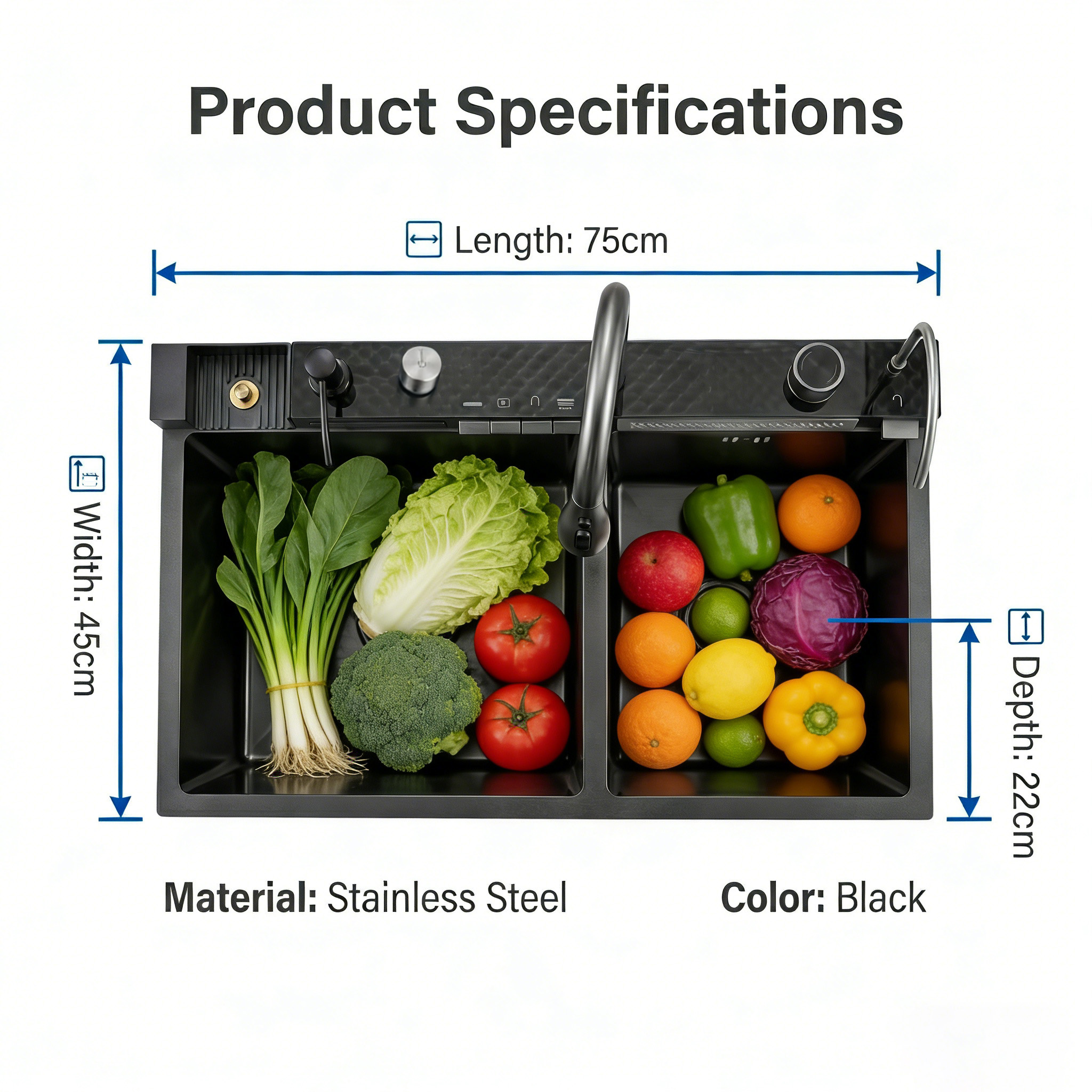 Lavaplatos SmartChef Touch 7545 doble poseta, acabado cepillado panal acero inox 304 x 1 Und - Image 5